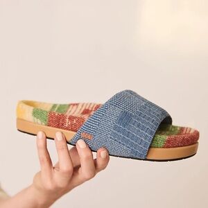 COMMBI Patchwork Slide Sandals Indigo Santa Fe Footbed Size 8 EUC